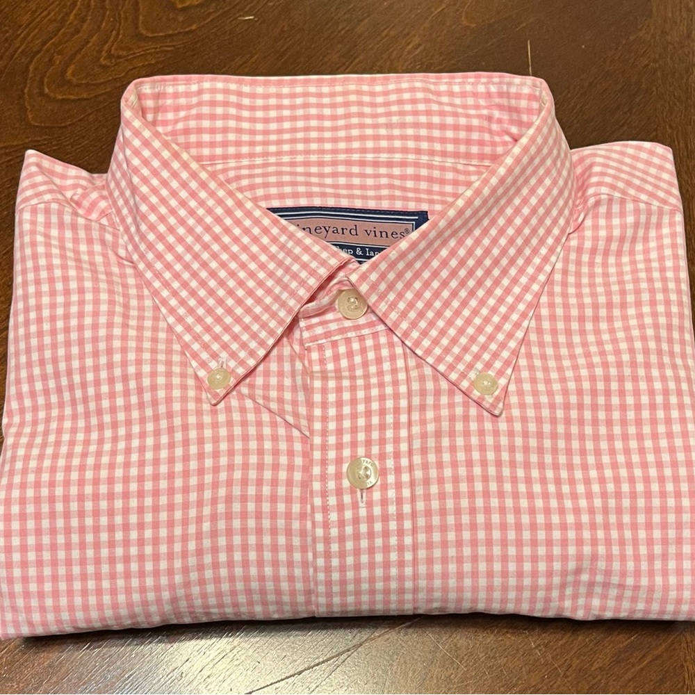 Vineyard Vines Shep Ian Murray Shirt Long Sleeve Button Up Pink Plaid XL Cotton.